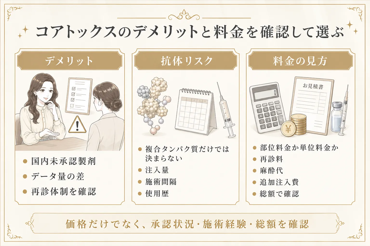 コアトックスのデメリットは国内未承認やデータ量の差などがあることを説明