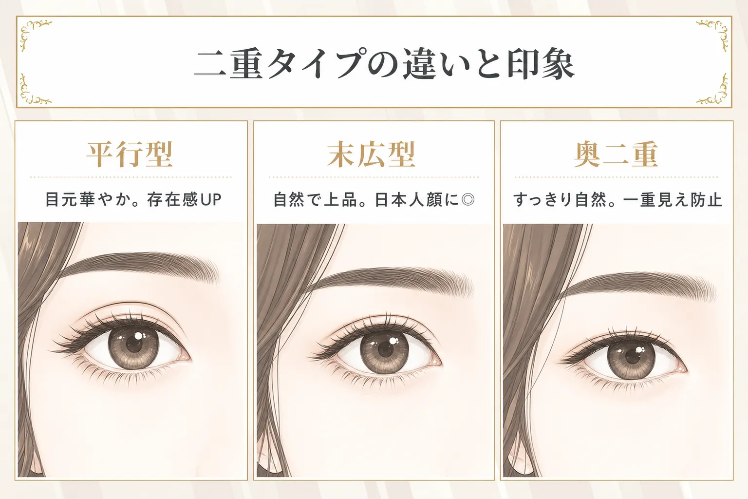 主な二重の種類を3パターンに分けて解説